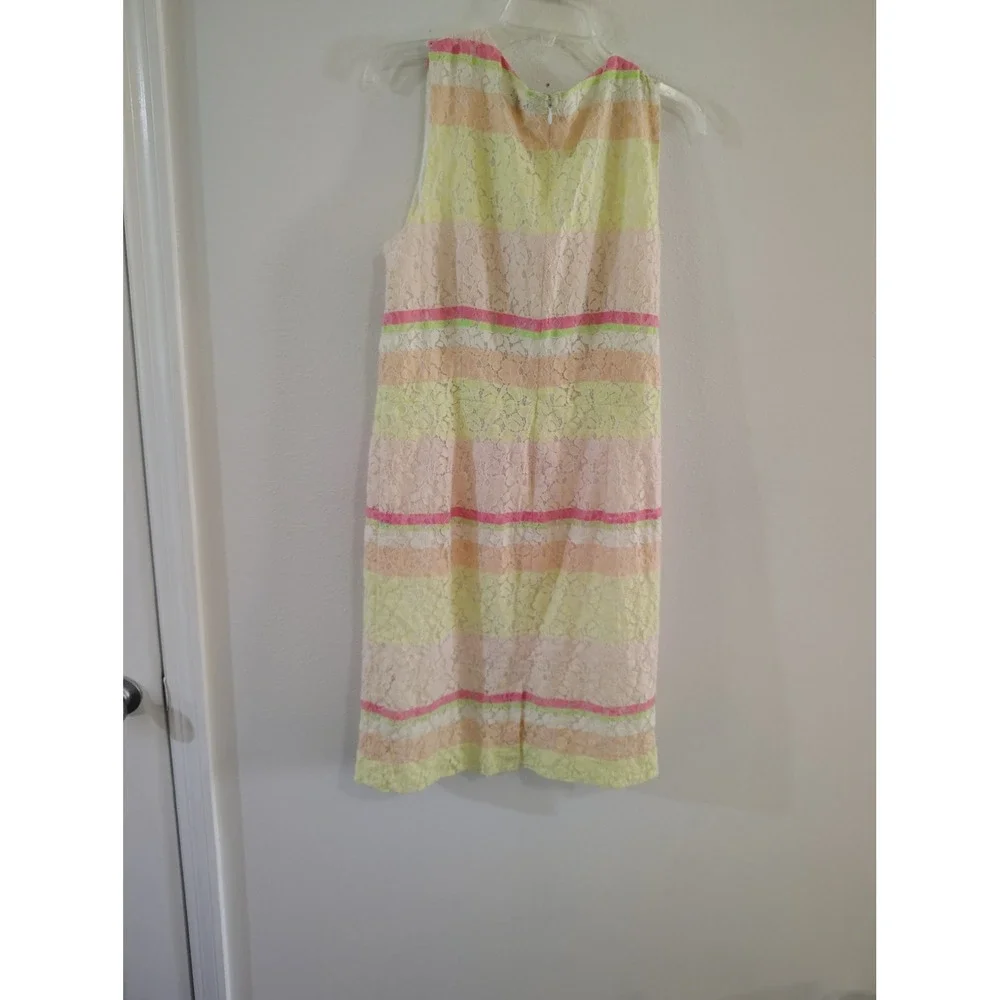 Ann Taylor Womens Size 14 Striped Floral Lace Sleeveless Shift Dress Multi-Color